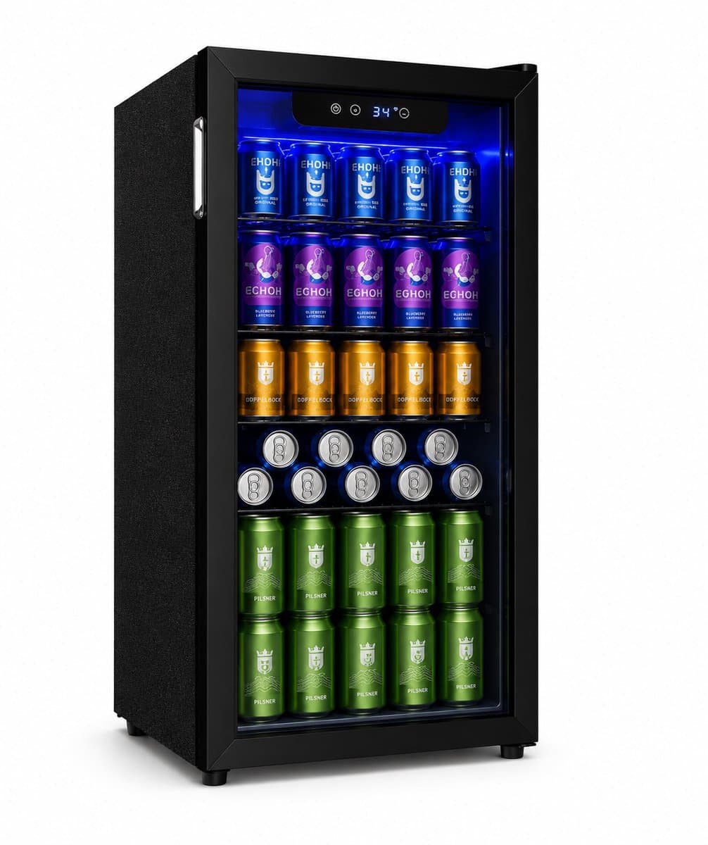 Celestul Drankenkoelkast 90L - Mini Koelkast voor Bier Wijn & Frisdrank - 126 Blikjes - Glazen Deur - LED - Stil - Instelbare Temperatuur - 49×44,5×78cm - Zwart — afbeelding 1