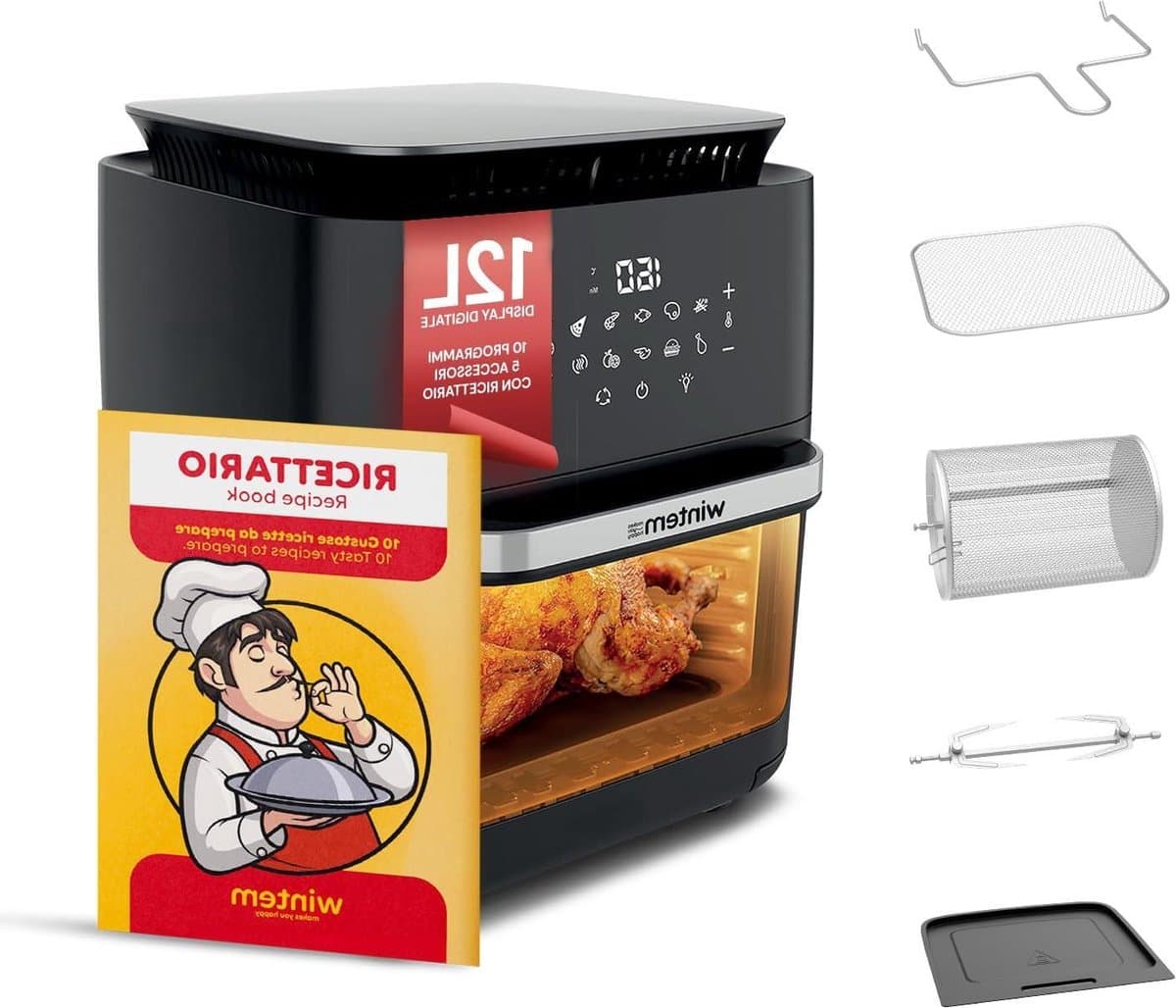 Luchtfriteuse met Dubbele Deur - Heteluchtoven - Grote Maaltijden Bereiden - Twee Manden - 12 Liter - Zwart — afbeelding 1