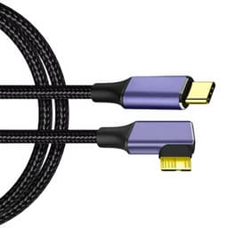 USB C naar MicroB Kabel - Data Overdrachtskabel - Externe Schijf Koppelen - Haakse Connector - 1 Meter - Zwart — thumbnail 1