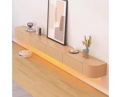 TV Meubel - Dressoir Laag - Woonkamer Opbergen - Draadloze Wandmontage - 180x24x20cm - Houtkleur