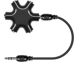 Audio Splitter - 3.5mm Jack Hub - Audio Delen - 6 Poorten Aluminium - Compact Ontwerp - Zwart
