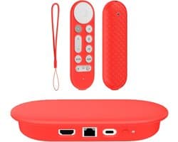 Siliconen beschermhoes voor Google TV Streamer 4K TV 2024, hostapparaat en spraak afstandsbediening vervanging schokbestendige siliconen hoes beschermhoes (rood 2 stuks)