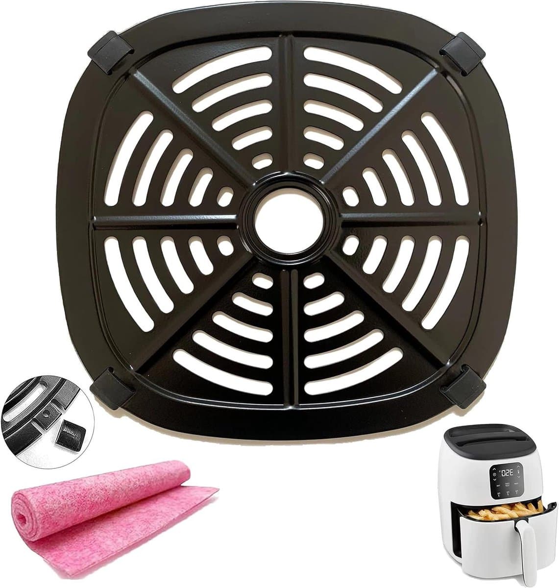 Airfryer Grillpan - Crisper Plate - Gezond Koken - Antikleefcoating - 17.5cm - Zwart — afbeelding 1