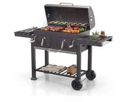 KitchenBrothers Houtskool BBQ XL - Dual Zone Smoker Barbecue - Met Verstelbare Kolenroosters & Inklapbare Zijtafels - PFAS-vrij - 42,3x75,8cm Grilloppervlak - Zwart