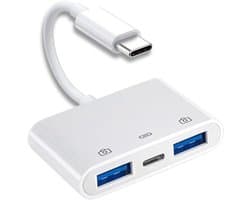USB C Adapter - OTG Hub - Apparaten Koppelen - PD 24W Opladen - 3 Poorten - Wit