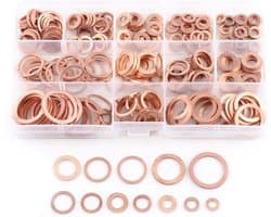 Set van 280 Koperen Ringen in 12 Maten - Platte Ringen met Opbergdoos voor Schroeven, Bouten en Bevestigingsmaterialen