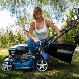 Benzine grasmaaier - Gazonmaaier - Gazon onderhouden - 3-in-1 maaisysteem - 41 cm maaibreedte - Grijs blauw — thumbnail 3