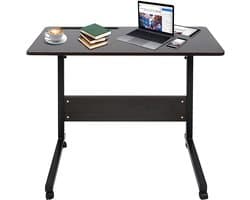 Verstelbare Laptop Tafel op Wielen voor de Bank, Mobiele Computer Desk met Tablet Slot voor Kantoor, Slaapkamer en Woonkamer (Zwart Walnoot)