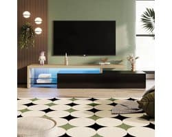 Tv-kast - Lowboard meubel - Woonkamer opruimen - Geïntegreerde ledverlichting - 200 cm breed - Zwart en hout