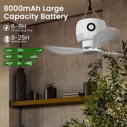 LAMA Plafondventilator, campingventilator, tent, ventilator, 8000 mhA, ventilator met afstandsbediening/led/haak voor outdoor, camping, kantoor, huis, binnenplaats — thumbnail 2
