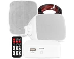 Power Dynamics set van 2 buiten speakers - Waterdichte mini speakerset outdoor - Bluetooth - Wit