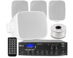 Power Dynamics set van 4 buiten speakers - 2-zone versterker met mini speakers - Bluetooth - Wit