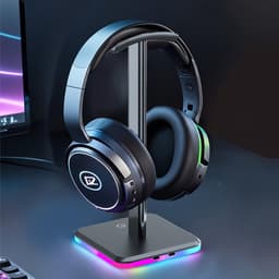 Hoofdtelefoonstandaard, houder voor over-ear gaminghoofdtelefoons, hoofdtelefoonstandaard voor internetcafés en e-sports, verlichte RGB-displaystandaard, multifunctioneel opbergrek voor hoofdtelefoons — thumbnail 3