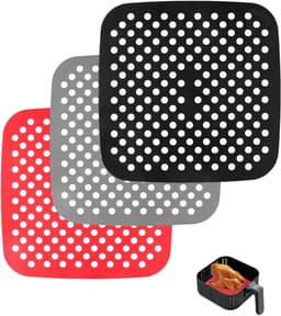 Herbruikbare geperforeerde luchtfriteuse matten, 3 stuks, 21,5 x 21,5 cm, ideaal voor bakken, grillen en frituren zonder vet — thumbnail 1