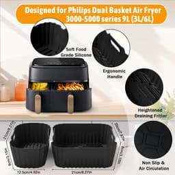 Airfryer Accessoires Set 28-delig – Geschikt voor Philips Airfryer Dual Basket 3000/5000 Serie & Tefal EY9018 – Inclusief Siliconen Bakvormen, Muffinvormen, Grillrek & Spiesen — thumbnail 8