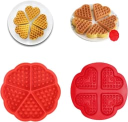 Siliconen Wafelvormen Set voor Airfryer - Hartvormig - 4 en 5 Putjes - Rood - Bakvormen voor Wafels, Muffins en Cake - Creatief Bakken — thumbnail 1