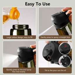 Olijfolie Sprayer - Glas - Olijfolie Fles Verstuiver voor Keuken - Oliefles - Olie Pomp Bakspray - Handmatig spuiten of gieten - Buiten bereik van licht bewaren - voor airfryer, koken, salade en BBQ-470 ML - zwart — thumbnail 2