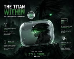 Attack on Titan inspired AirPods 4 Hoesje - Transparante Hardcase met Anime Titan Design en Groen Lichtgevend Oog - Beschermhoes voor Apple AirPods 4 - Cadeau voor Anime Fans en Gamers — thumbnail 4