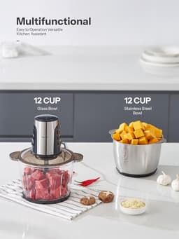 Elektrische Hakker - Keukenmachine Mini - Eten Bereiden - Twee Containers - 3 Liter - Grijs — thumbnail 3