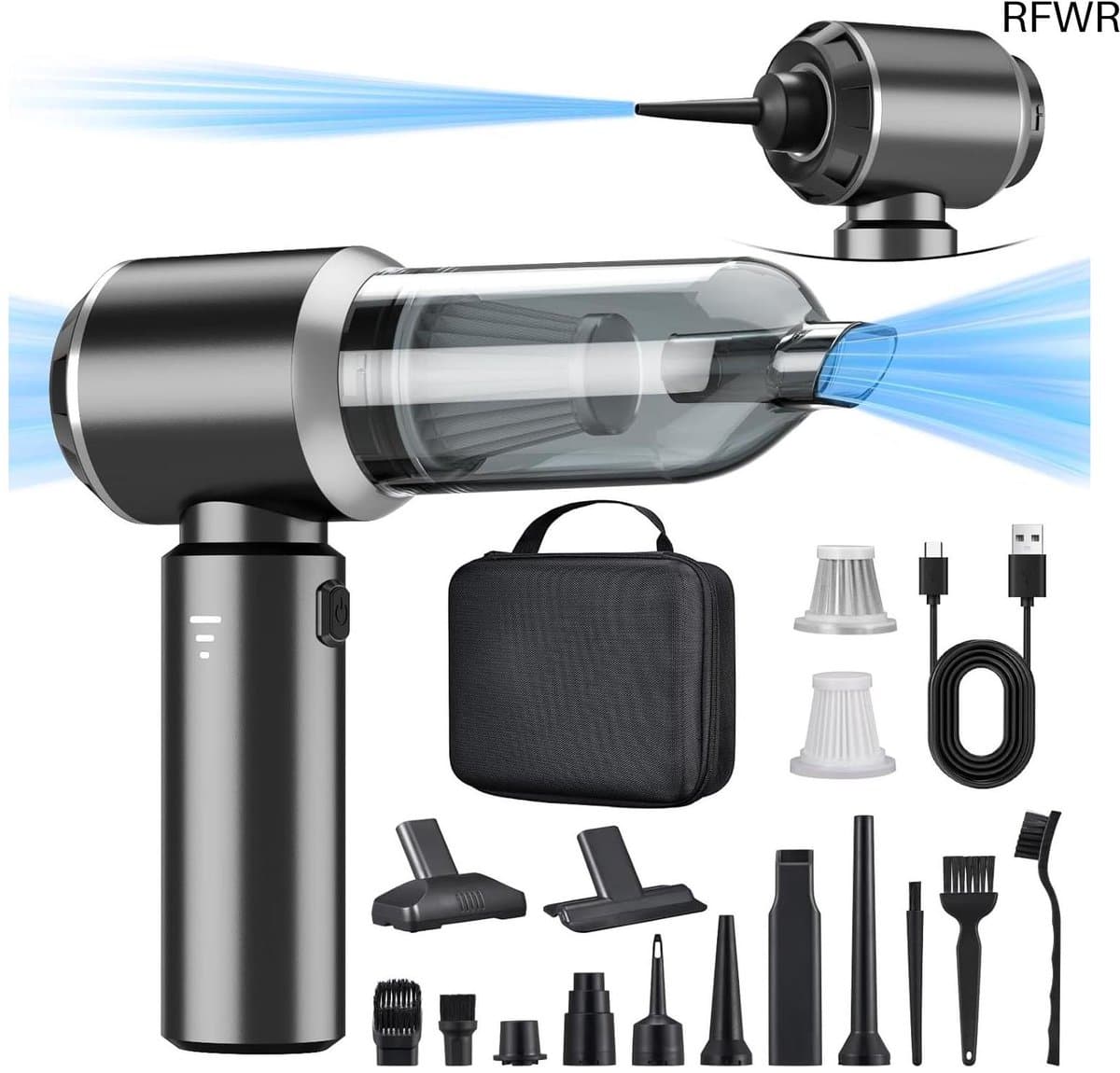 Handstofzuiger Blusser - Draadloze Krachtige Stofzuiger - Auto en Huis Reinigen - 3-in-1 Multifunctioneel - 18000PA Zuigkracht - Zilver Grijs — afbeelding 1