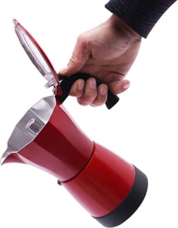 Elektrisch Koffiezetapparaat - Mokka Pot - Thuis Koffie Maken - Hoge Efficiëntie 480W - 6 Kopjes 300ml - Glanzend Rood — thumbnail 4