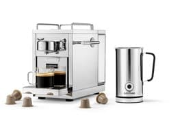Sjöstrand Espresso Capsule Machine The Original 2.0 Steel + Melkopschuimer - Zilver- Set