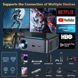 Xiwbsy - 8G Manual Focus1 - Beamer - Projector Beamer - Mini Meamer - 4k - Full HD 1080P - 1920x1080dpi - Automatische focus - met WiFi - 25000Lumens - 108W - Zwart — thumbnail 3