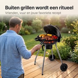 Lomera Kogelbarbecue - Houtskool BBQ - Barbecue met Deksel en Wielen - Asopvangbak - Ventilatiesysteem - Kogelgrill - Opbergrooster - Grillrooster - Kettle BBQ - Voor Tuin en Terras - Camping - Houtskoolbarbecue — thumbnail 4