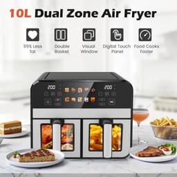 Heteluchtfriteuse - Airfryer - Gezond Koken - Dubbele Lade - 10 Liter - Zwart — thumbnail 4