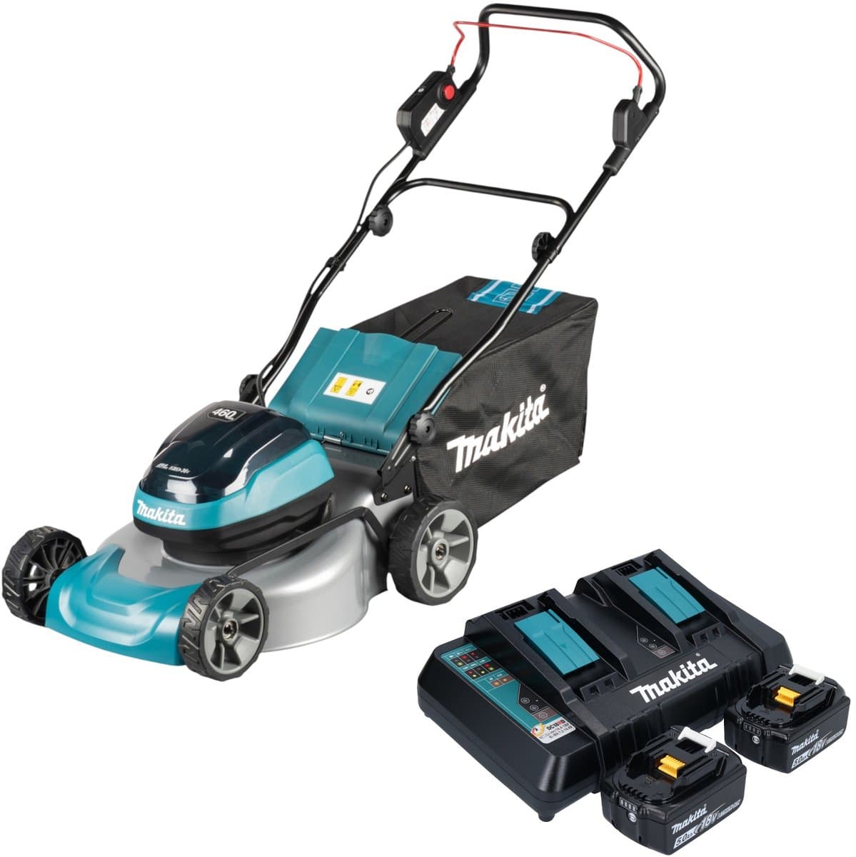Makita DLM 466 PT2 accu-grasmaaier 36 V (2x 18 V) 46 cm borstelloos + 2x accu 5,0 Ah + oplader — afbeelding 1