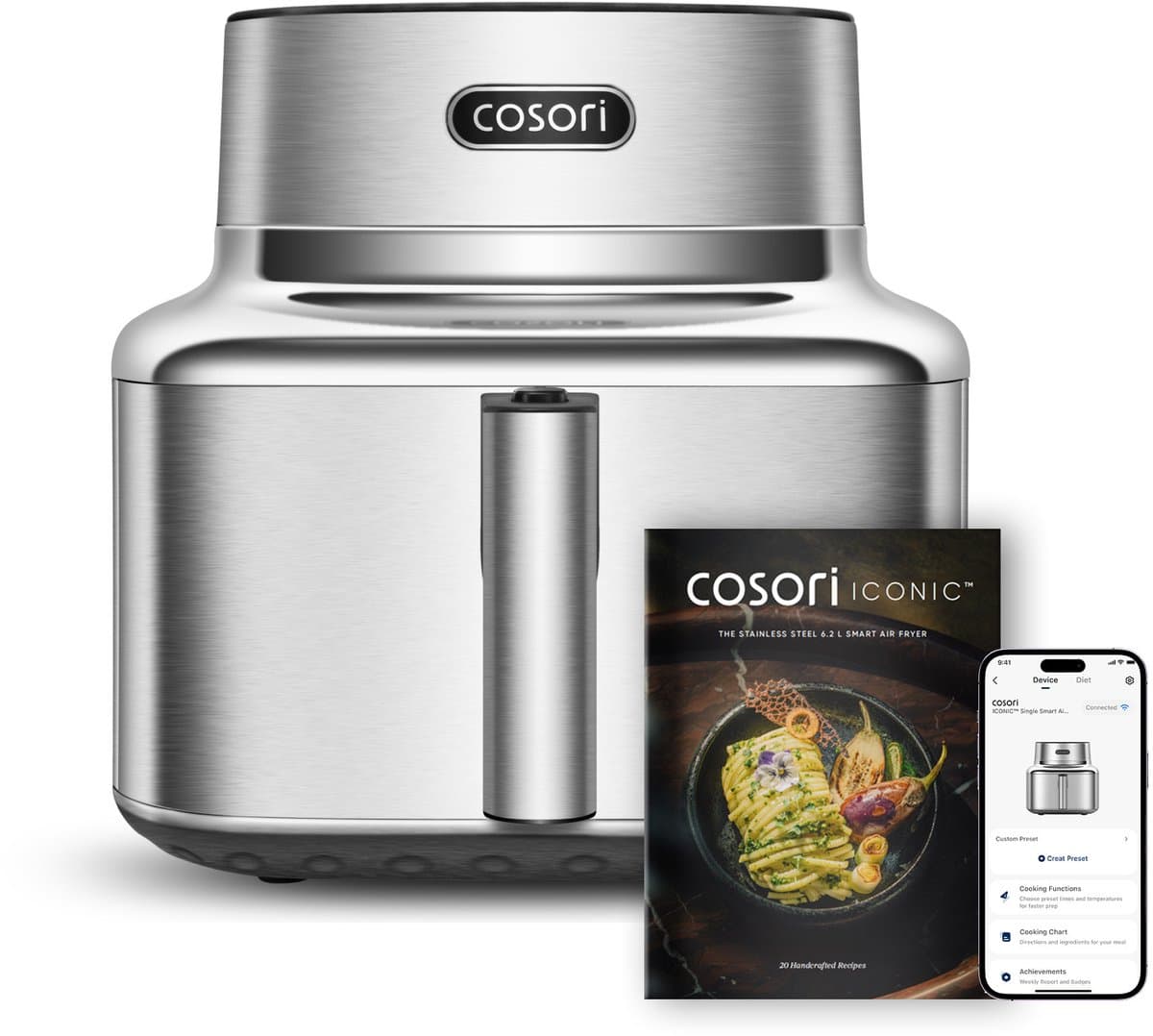 Cosori Iconic Single - RVS airfryer - 6.2L inhoud - Keramische anti aanbaklaag - met app ondersteuning — afbeelding 1
