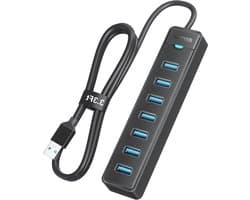 USB 3.0 Hub - USB Hub Extender - Computer Uitbreiding - Zeven Poorten - 1 Meter Kabel - Zwart