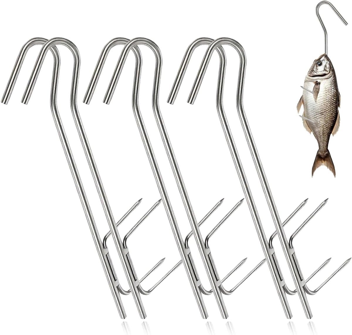 RVS Dubbele Haken van 21 cm voor het Roken van Worst, Vlees en Vis - Ideaal voor Rookoven en BBQ — afbeelding 1