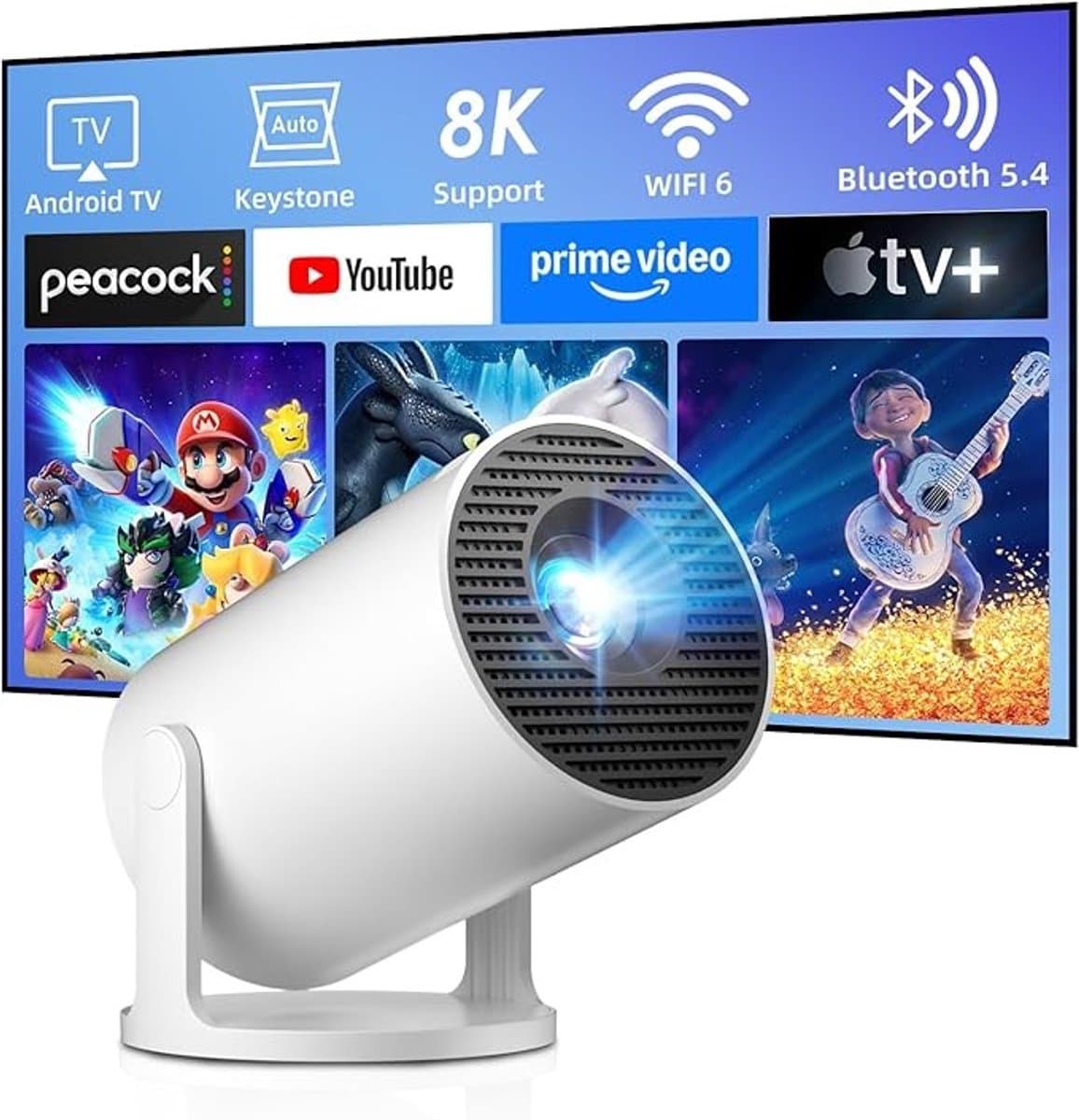 Mini-beamer met 8K-ondersteuning, WiFi 6 en Android 14.0 — afbeelding 1