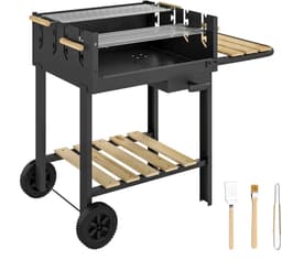 Premie Houtskool Barbecue - Smoker Barbecue - Houtskoolgrillwagen - Houtskoolgrill - met in 4 Standen Verstelbaar Grillrooster, Asbak, Wielen - BBQ voor Kamperen, Buiten, Tuin - 99,5 x 58 x 82 cm - Zwart — thumbnail 1