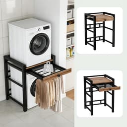 Wasmachine kast met uittrekbare handdoekenrek - Wasmachine/droger combo - met een plank boven de wasmachine - 300 kg laadvermogen - 75 x 65 x 104 cm, zwart. — thumbnail 2