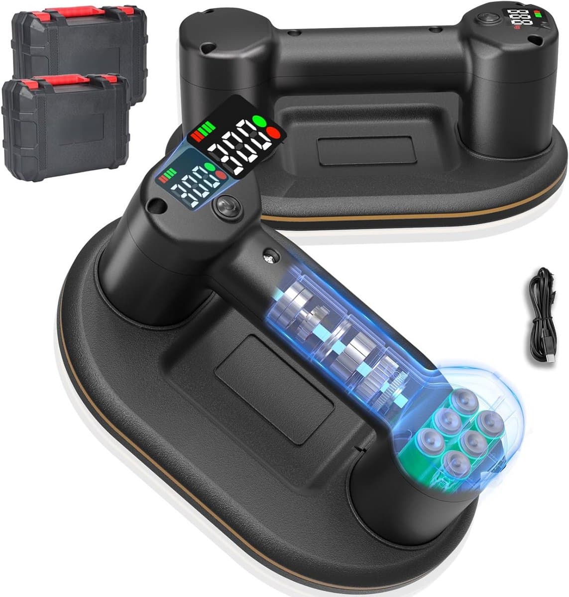 Pack of 2 Battery Suction Lifter 300 kg 24 cm - Dual Motor - 4000 mAh Li-ion - LCD Display — afbeelding 1