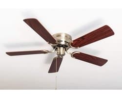 Plattegrondventilator 105 cm Antiek Messing met Omkeerbare Houten Bladen - Laag Profiel en Stille Motor