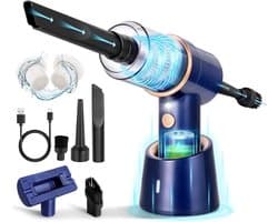 HEZIVO® Auto Stofzuiger - Kruimeldief Draadloos - Autostofzuiger Oplaadbaar - Handstofzuiger 3-in-1 - Ook voor Huisdieren Haar - Blauw