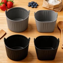 4-delige herbruikbare muffinblikken van siliconen voor airfryer en oven, BPA-vrij, ideaal voor mini muffins en snacks, grijs en zwart — thumbnail 2