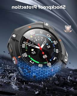3 in 1 Metalen Hoes voor Samsung Galaxy Watch Ultra 47mm, Stalen Beschermbumper, Harde PC Achterkant en HD Gehard Glas Screen Protector, Zwart/Oranje, Duurzaam en Stijlvol — thumbnail 3