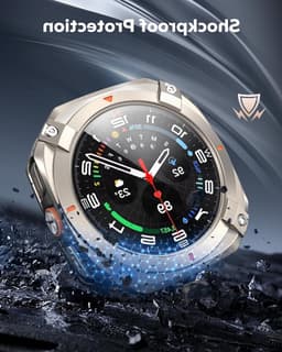3 in 1 Metaal Case voor Samsung Galaxy Watch Ultra 47mm, Stalen Beschermbumper, Harde PC Achterkant en HD Gehard Glas Screen Protector, Titanium/Oranje — thumbnail 3