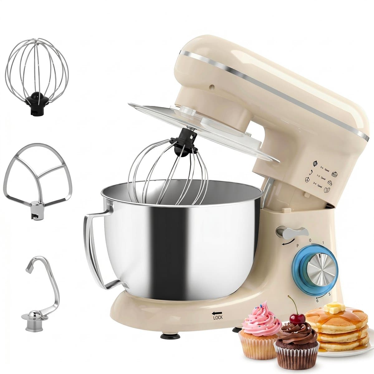 TEKROA® Keukenmachine 1300W - Keukenrobot - 4.5L - Foodprocessor met 6 - standen - Mixer met Mengkom - BPA-vrij - Keukenmixer - 3 Accessoires - Beige — afbeelding 1