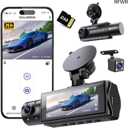 3 Kanaals Dashcam - Autocamera Set - Verkeersveiligheid Ondersteunen - 4K Voor 1080p Binnen/Achter - Inclusief 64GB Kaart - Zilver — thumbnail 1