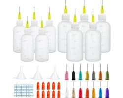 Set van 10 naalden met applicatorflessen van 50ml/100ml, inclusief 10 doppen, 3 trechters en 1 label voor DIY-projecten, knutselen en acrylverf