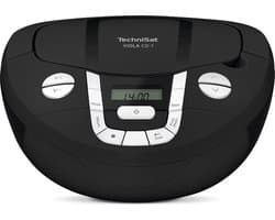 TechniSat VIOLA CD-1 - draagbare stereo cd-speler, Boombox met praktische draaggreep (radio voor kinderen, FM-radiotuner, Bluetooth-ontvangst, 2 x 1 W RMS-vermogen, net- en batterijvoeding) zwart