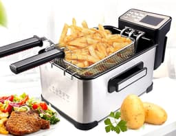 Elektrische friteuse van 4 liter met kijkvenster Aanrecht friteuse LED-display Temperatuurregeling Roestvrij staal Verwijderbare oliemand Non-stick Easy Clean 2000W — thumbnail 1