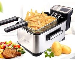 Elektrische friteuse van 4 liter met kijkvenster Aanrecht friteuse LED-display Temperatuurregeling Roestvrij staal Verwijderbare oliemand Non-stick Easy Clean 2000W