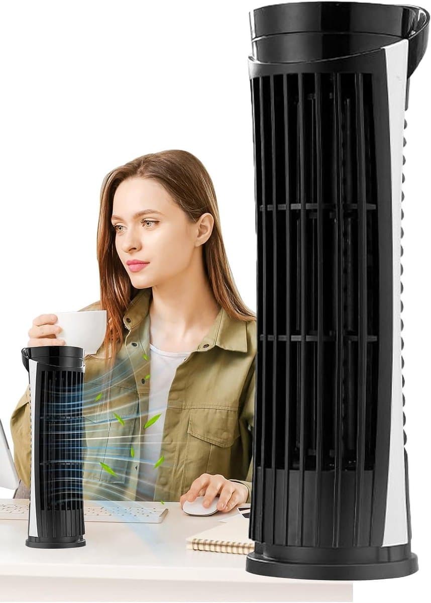 Kleine torenventilator | Persoonlijke ventilator USB opladen | Bladeless stille torenventilator met LED-licht voor slaapkamer RV Bureau Studio Indoor Garage Auto Keuken — afbeelding 1