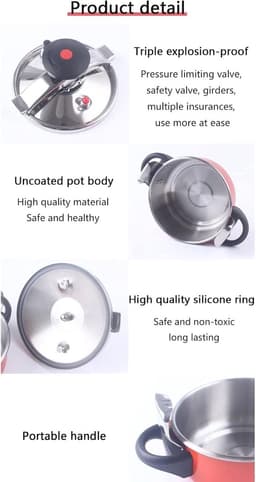 Pressure Cooker, 2L Small Pressure Cooker Stainless Steel for Pressure Foodie or Steaming, Compatible Induction Hob Gas Home Hob — thumbnail 4